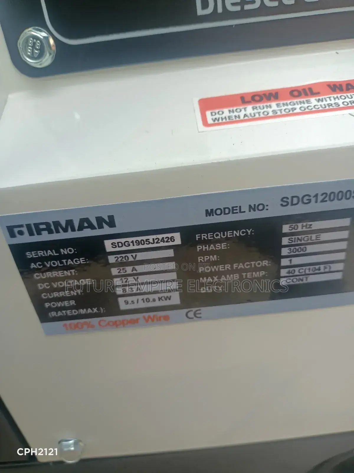 10.0kva Original Firman Gen Soundproof % Copper Coil.