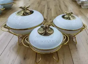 3pcs Luxury Starving Dish Bowl With Gold Iron Under