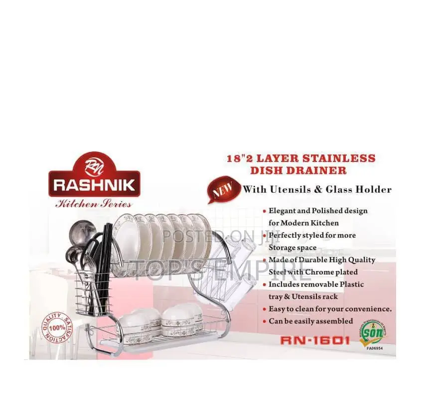 18 Inches Rashnik 2 Layer Stainless Steel Dish Drainer