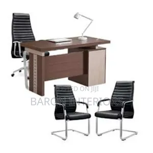 Office Table and Office Chair Set - 1 Swivel 2 Visitor