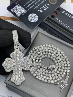 VVS Moissanite Diamond Cross Pendant and Tennis Necklace