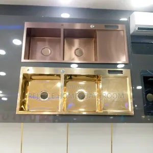 Gold Luxury Hand Made Double Bowl Single Tray Kitchen Sink