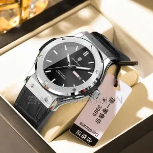 Black Silver Luxury Men Leather Silicone Strap Wrist Watch