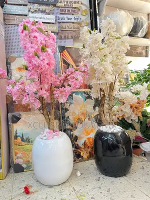Fibre Vase And Double Trunk Cherry Blossoms