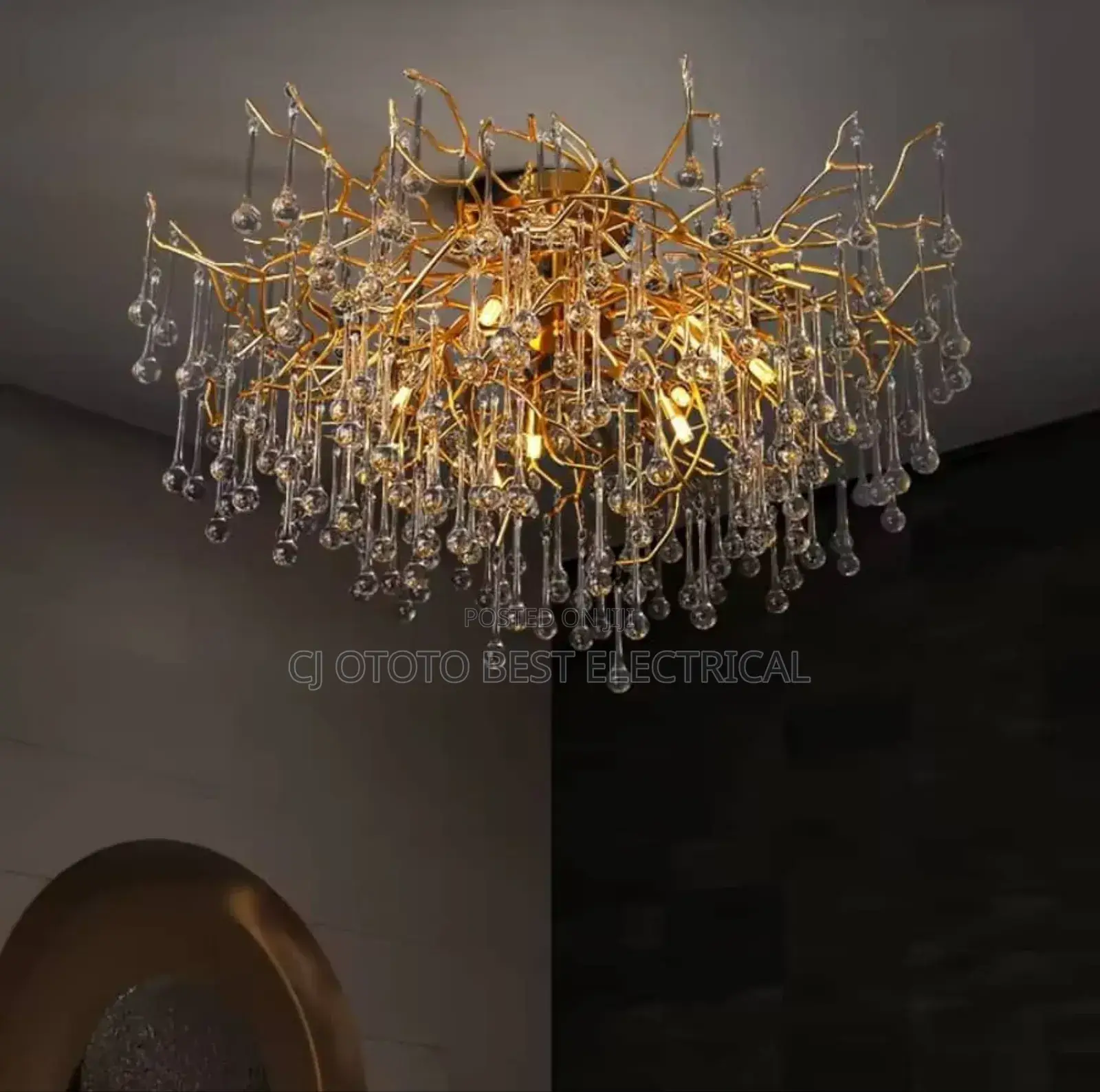 Crystal Glass Drop Flush Chandelier Light
