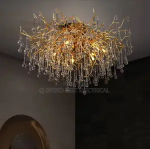 Crystal Glass Drop Flush Chandelier Light