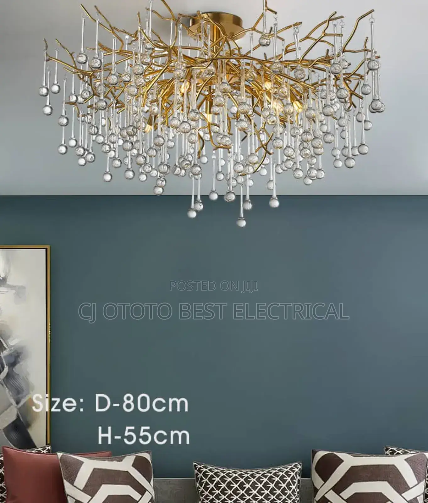 Crystal Glass Drop Flush Chandelier Light
