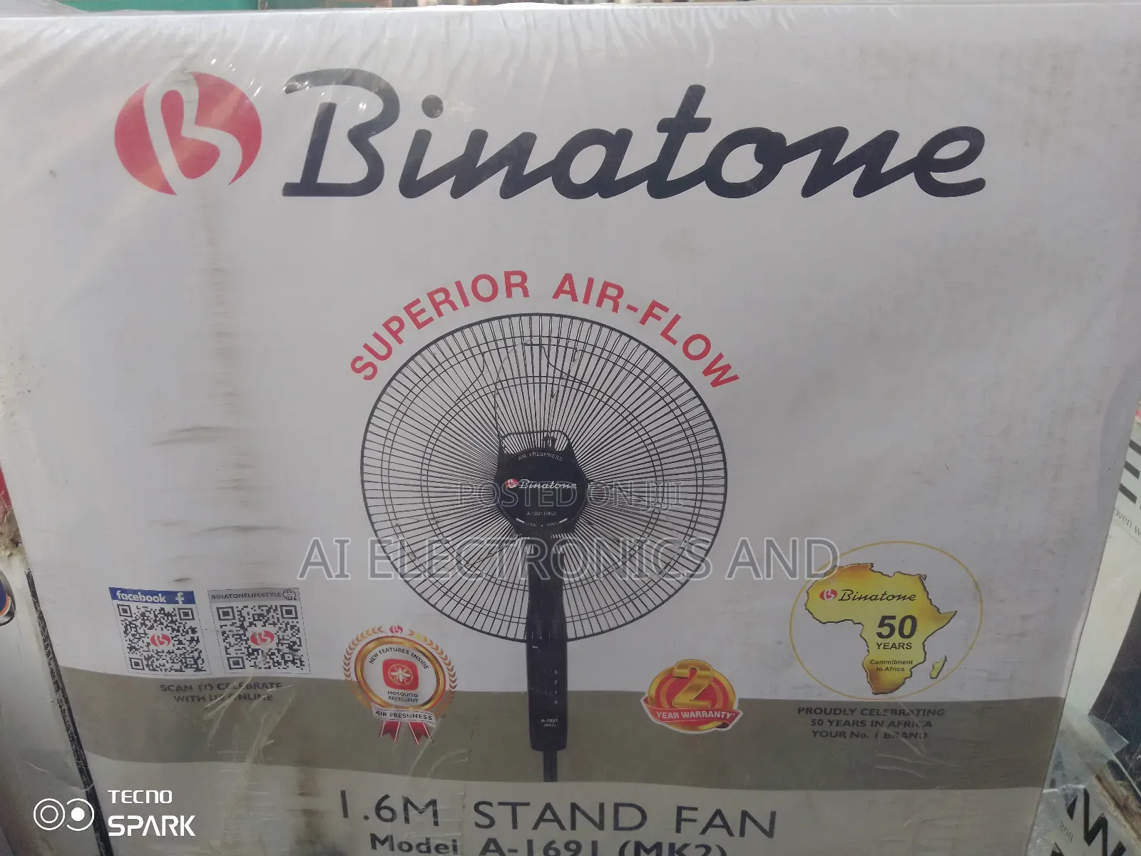 Binatone Standing Fan 16inches Black Color