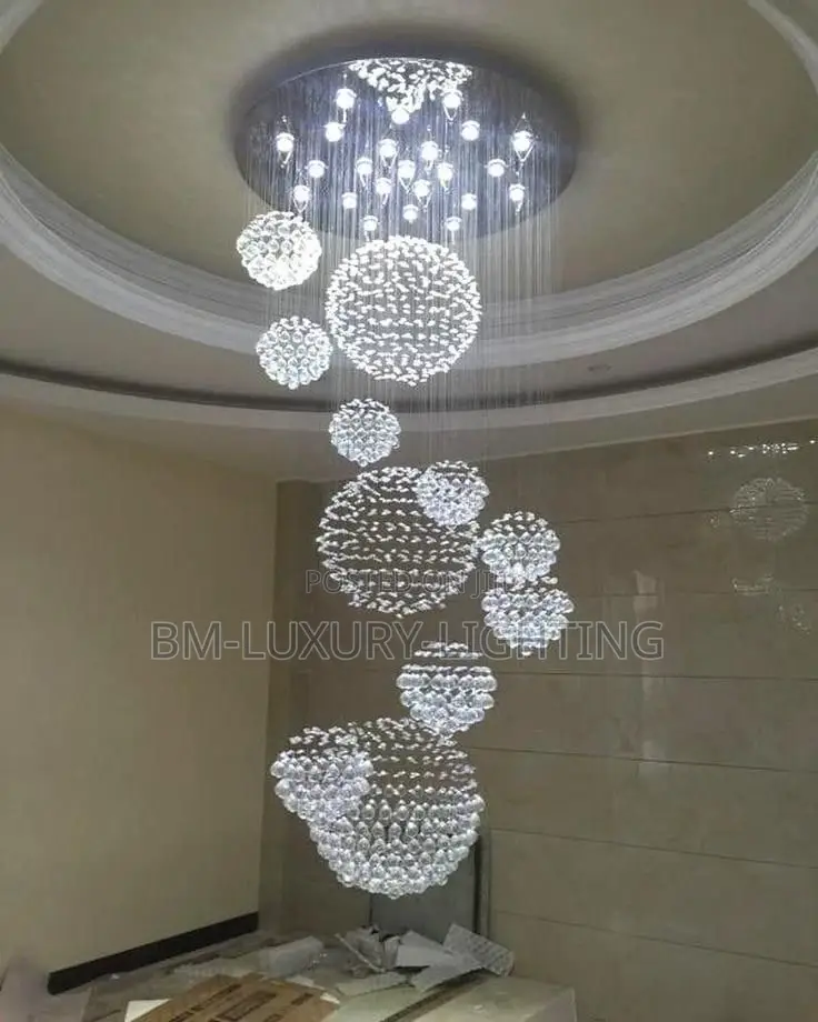 Luxury Crystal Balls Dropping Staircase Chandeliers