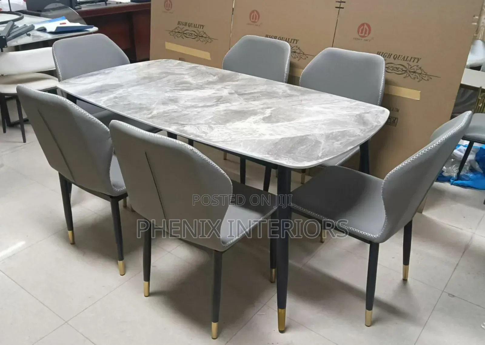 Modern Grey Coloured 6 Seater Dinning Table Set