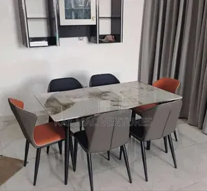A Unique Rectangle Marble Dinning Table and Chairs