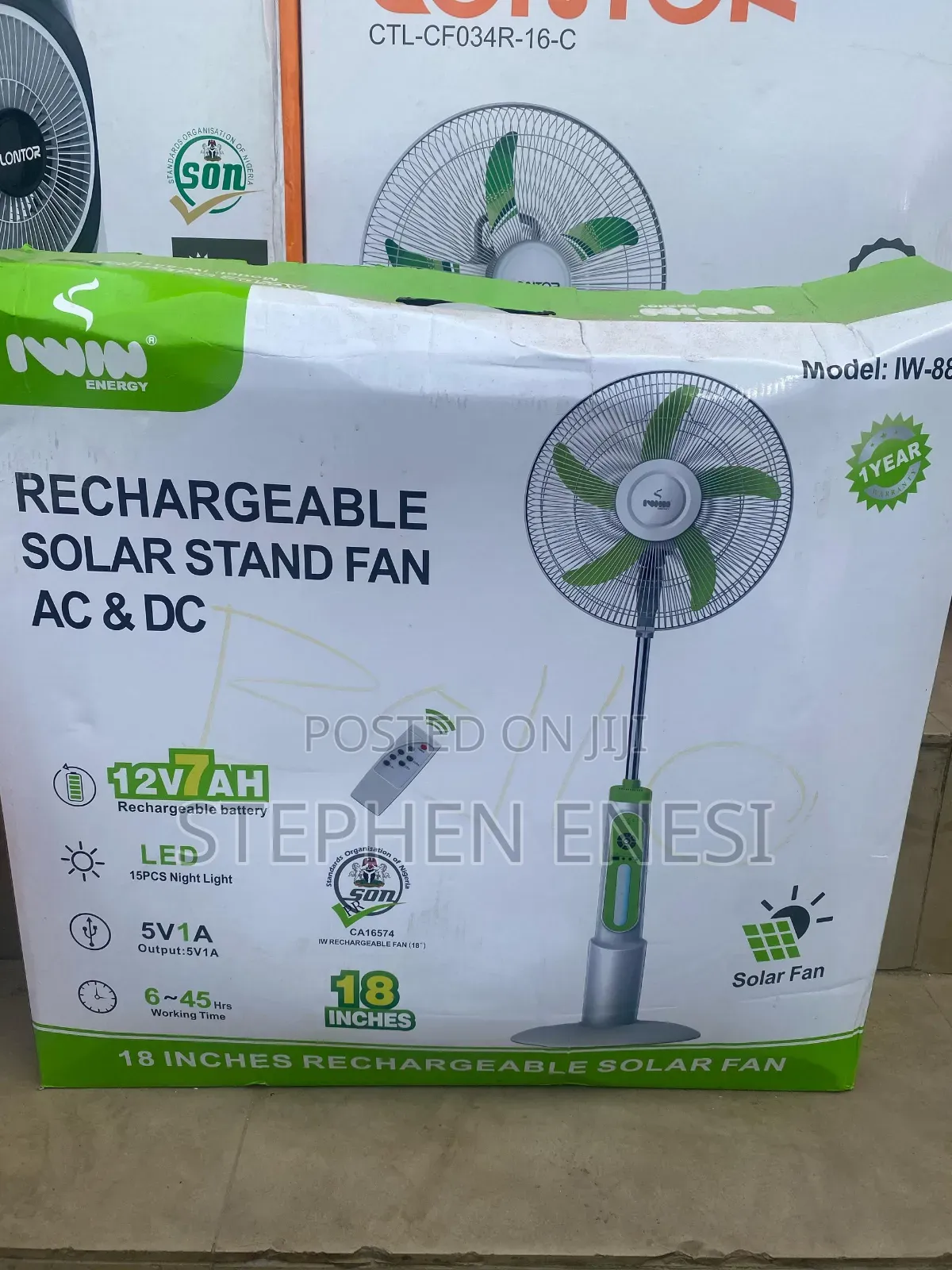 Standing Fan
Rechargeable,
Solar Charge, Remote Control