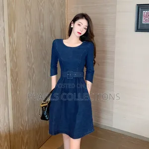 Denim Jean Short Dress (Blue Color, Without Belt)