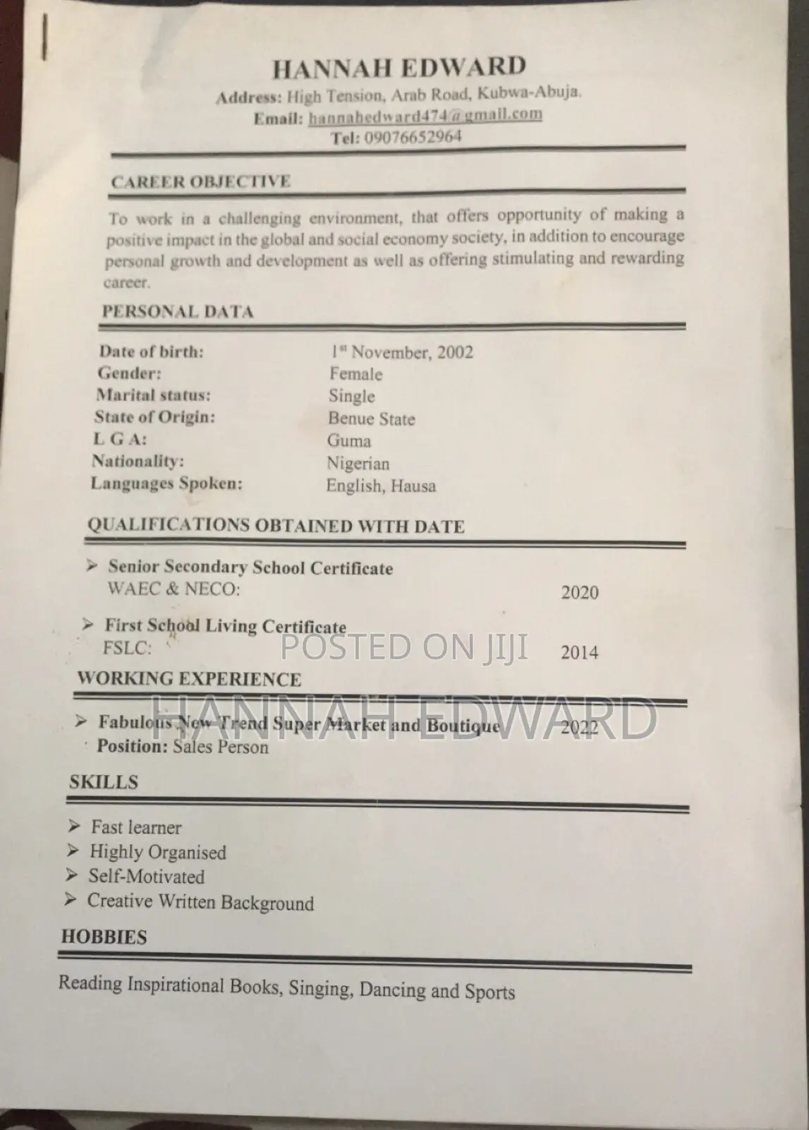 Housekeeping Cleaning CV
