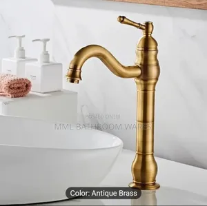 Elegant Antique Brass Bathroom Faucet Long Neck Mixer Tap