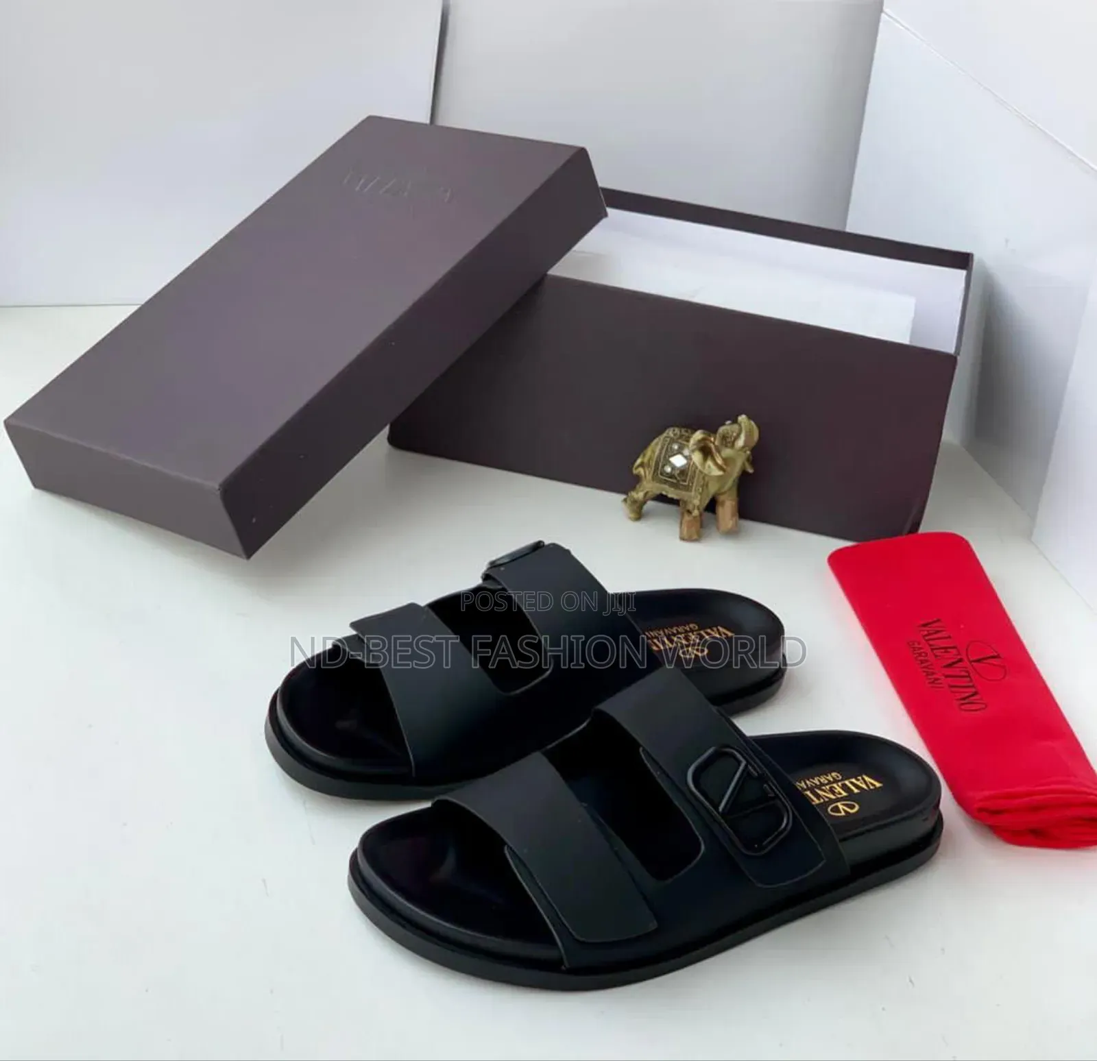 Valentino Black Leather Slippers