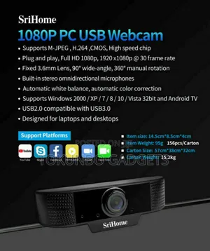 Srihome Full Hd 1080p Webcam Auto Focus With Microphone