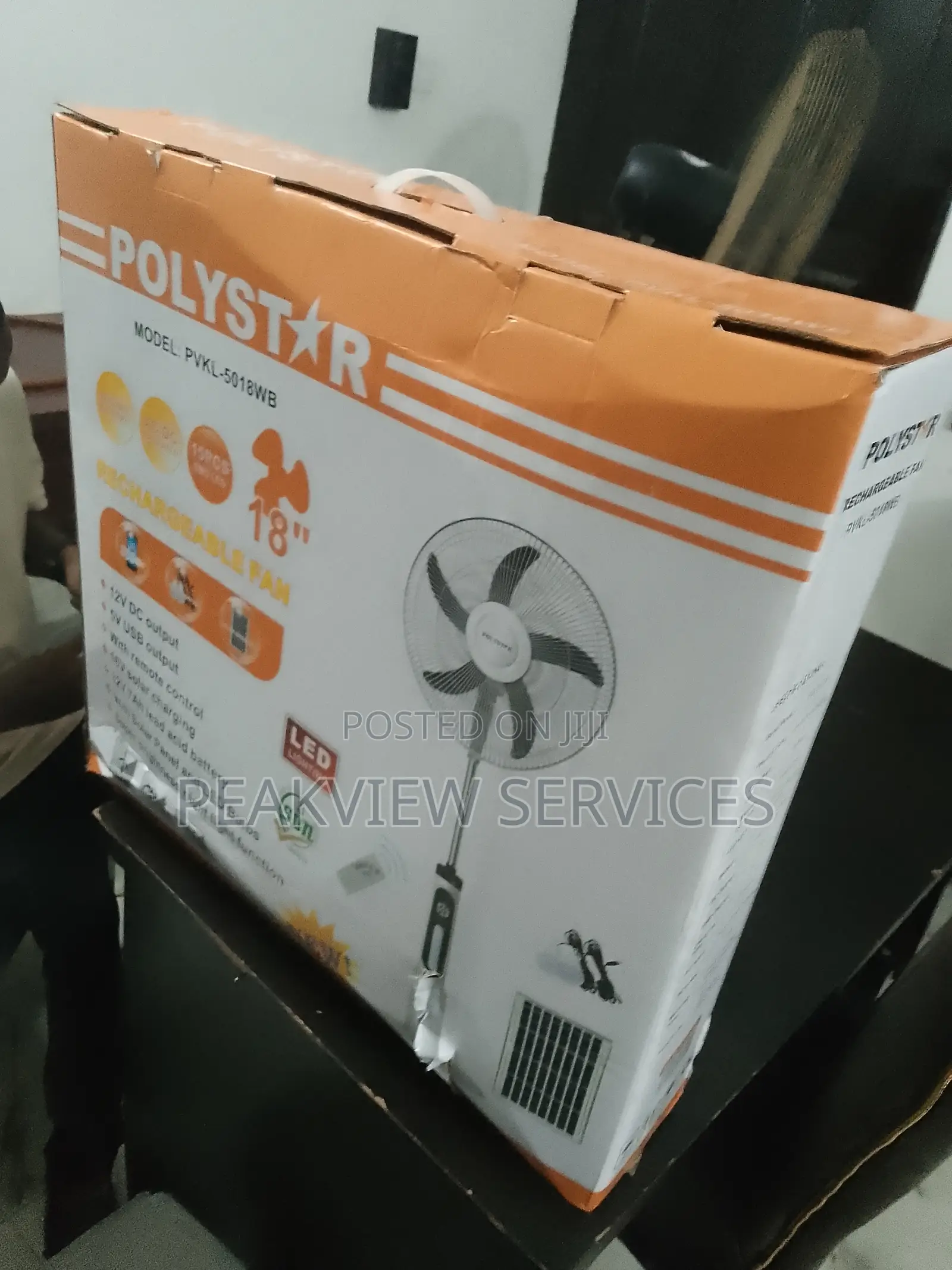Quiet Efficient Polystar 18'' Solar Rechargeable Fan