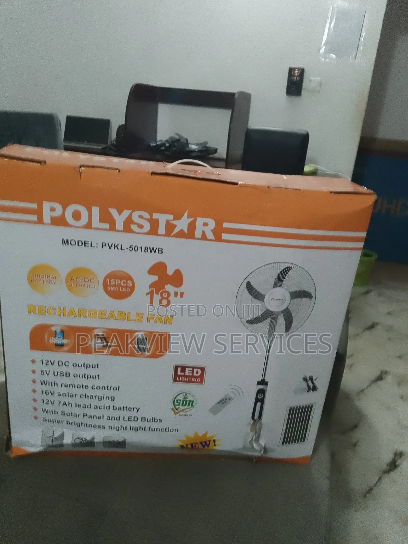 Get Instant Cooling! Polystar 18'' Solar Rechargeable Fan