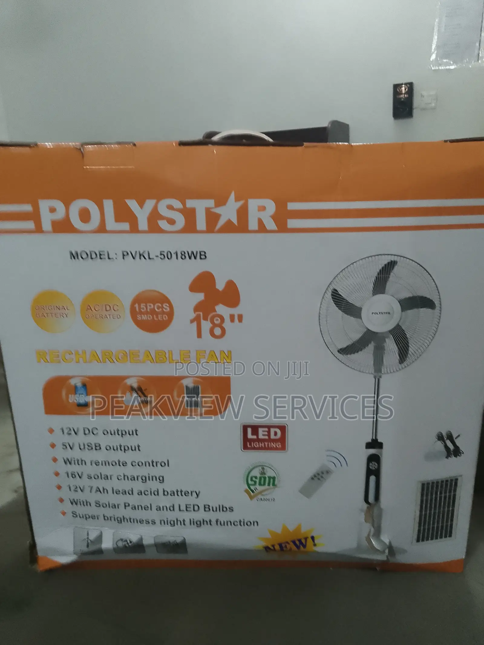 Remote Controlled Rechargeable Polystar 18'' Solar Fan