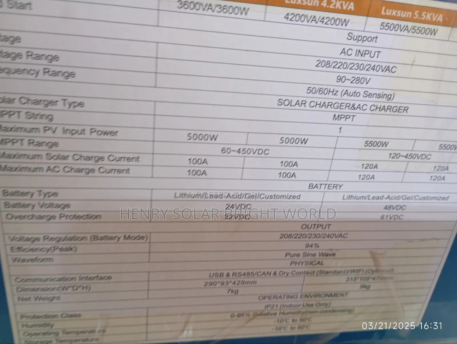 Luxsun Hibrid Inverter 6.2kva 48v