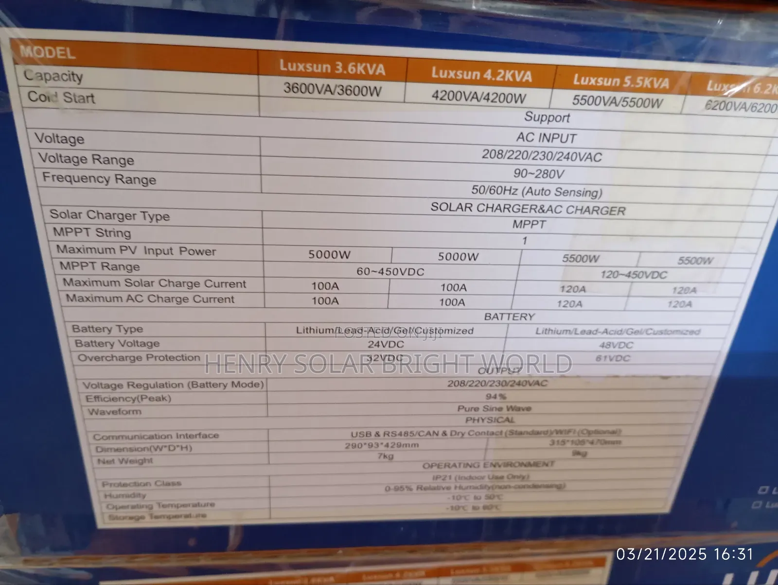 Luxsun Hibrid Inverter 6.2kva 48v