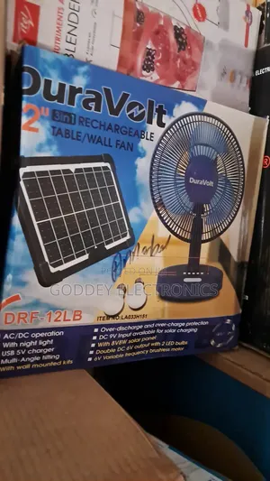 12" Duravolt Solar Rechargeable Fan With Panel And 2 Borb
