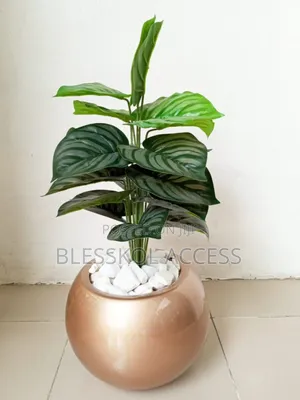 Potted Artificial Green Apple Plant a Gold Fiberglass Pot