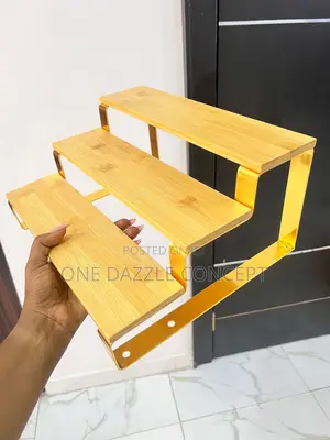 Three-Tier Wooden and Metal Shelf