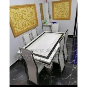 Luxury White Black Patterned Marble Dinning Table With Six