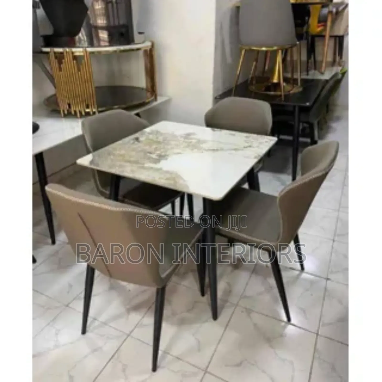 Modern Upholstered Marble Dining Table With 4 Chairs