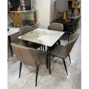 Modern Upholstered Marble Dining Table With 4 Chairs