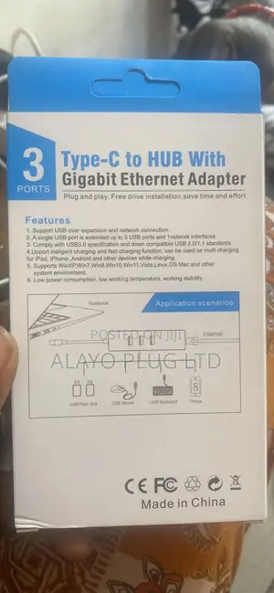 3ports Typec To Hub With Gigabit Ethernet Adapter