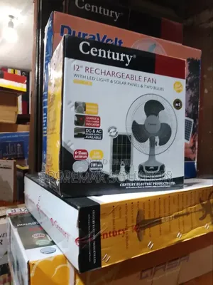 12" Rechargeable Fan With Solar Panel and Led Bulbs