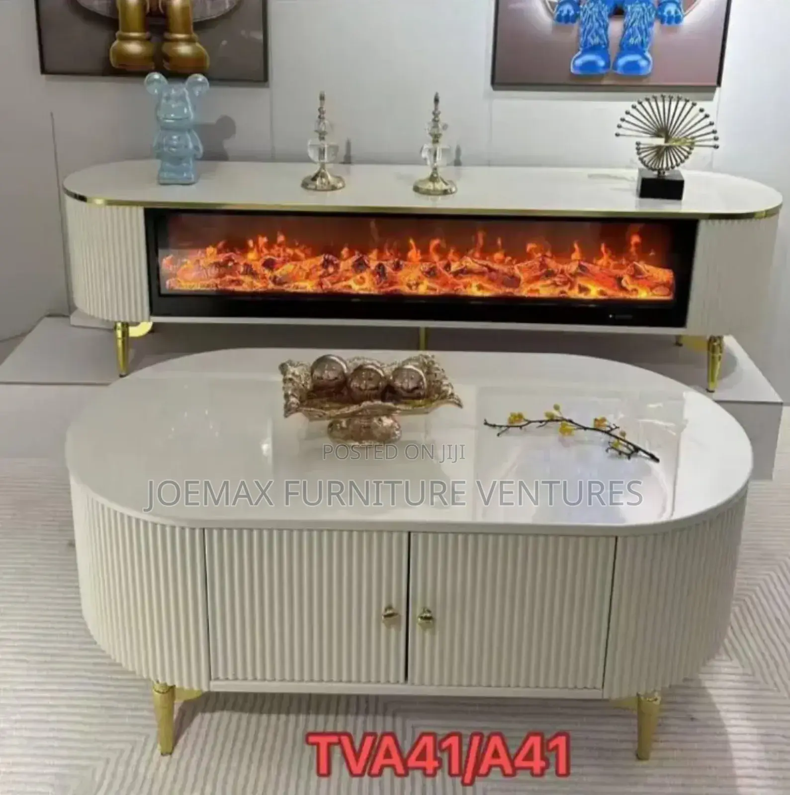 Turkish Tv Stand Set With Center Table Marble Top.