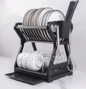 2 Tier Plastic Kitchen Dish Rack With Iron Rods