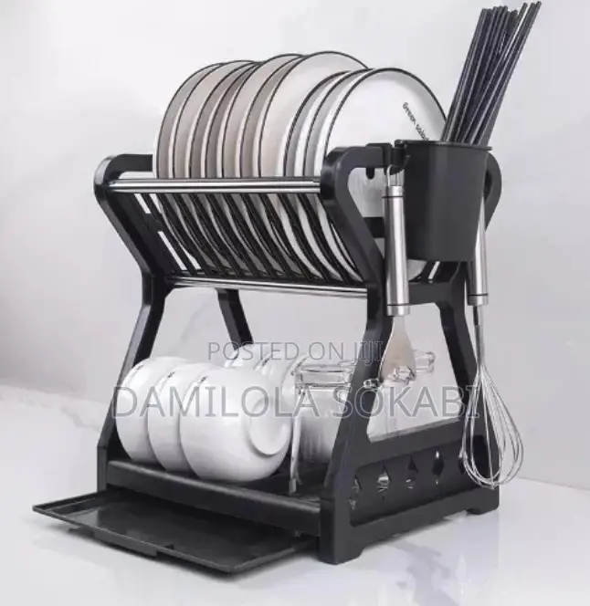 2 Tier Plastic Kitchen Dish Rack With Iron Rods