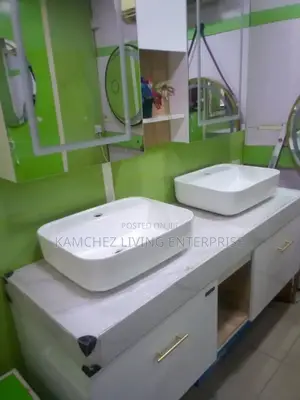 Modern Double Vessel Sink Vanity With Mirror And Storage