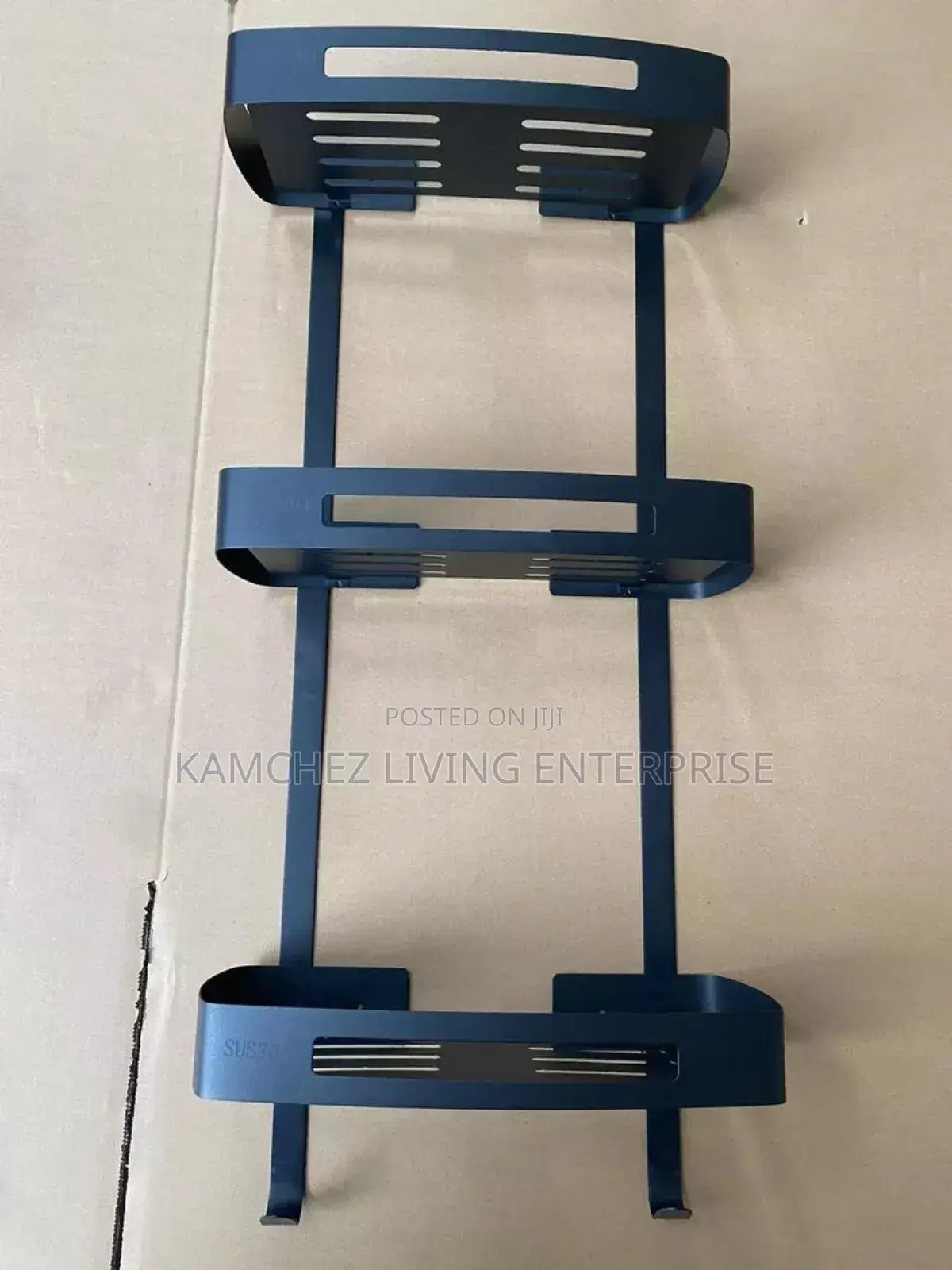 Modern Black 3 Step Bathroom Wall Shelf With Hooks