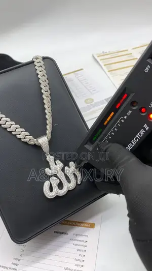 Vvsa Moissanite Diamond Allah Pendant and Cuban Chain  