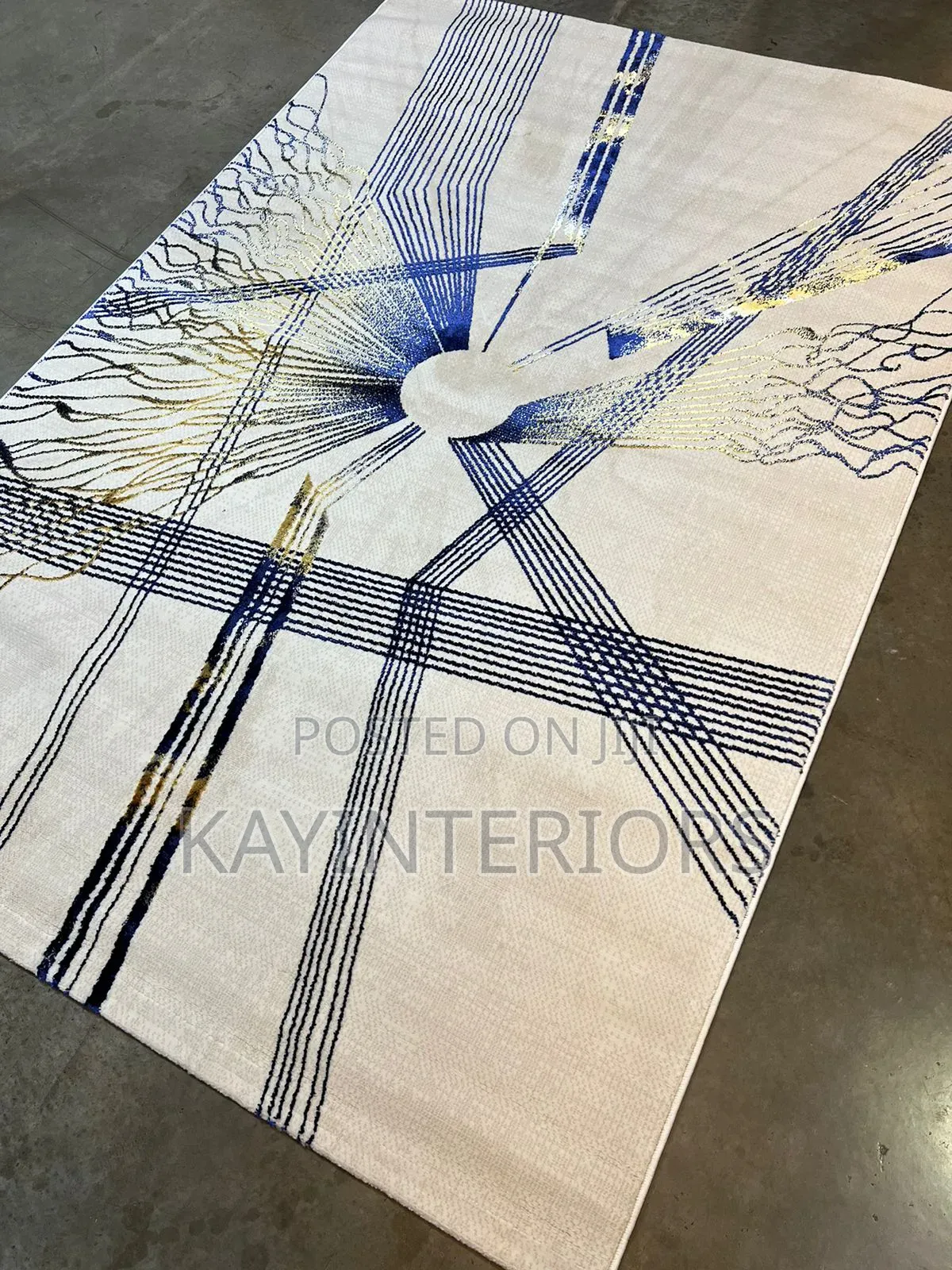 Cream and Blue Turkish Center Rugs