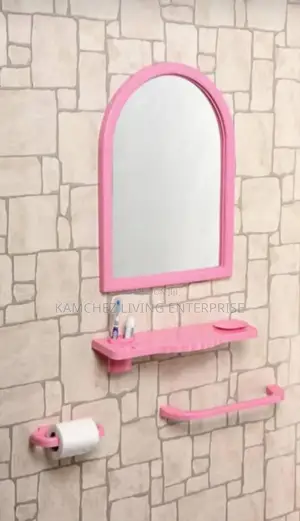 Pink Bathroom Mirror Set With Accessories – 56x40cm