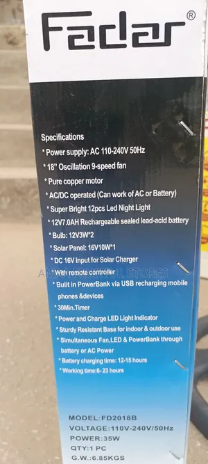 Fadar Rechargeable Fan 18"
