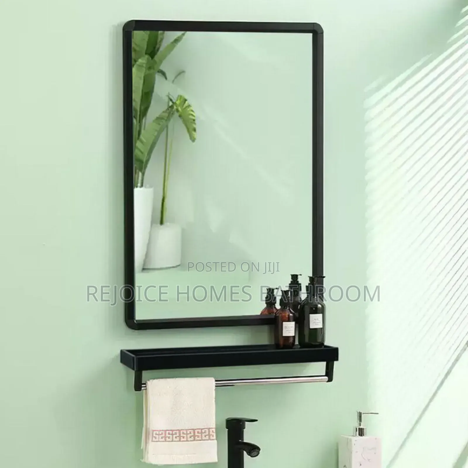 Black Square Mirror With Shelf