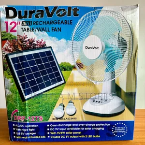 Duravolt 3-in-1 Solar Rechargeable Table Fan -12 Inches - DRF 12ts
