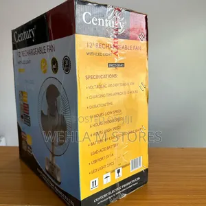 Century 12" Rechargeable Fan With Led Light - FRCT-30-A1