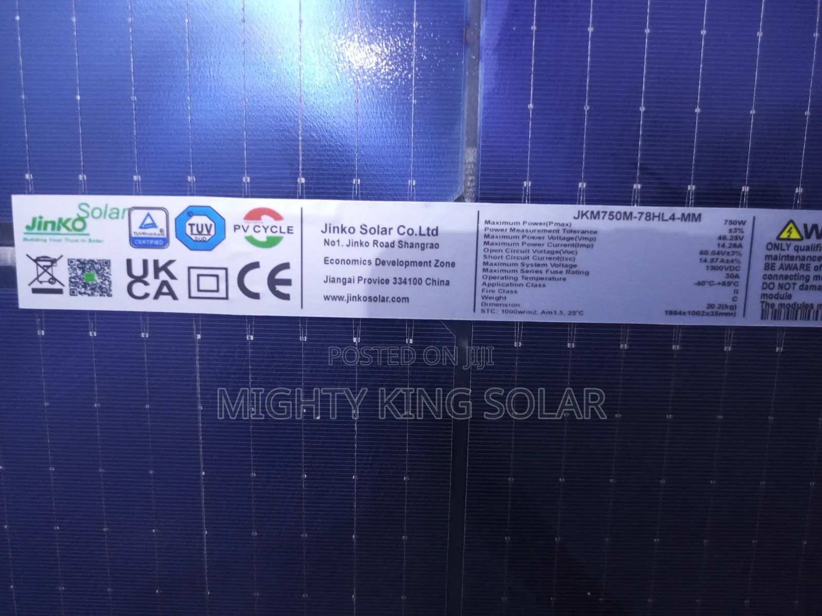 This Is 750 Watts Jinko Black Panel