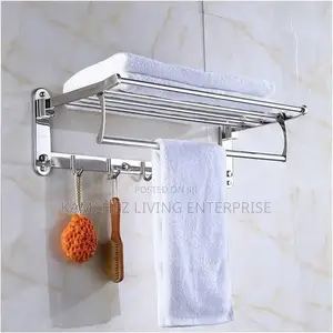 Wall-Mounted Black Bathroom Towel Rack With Hooks
