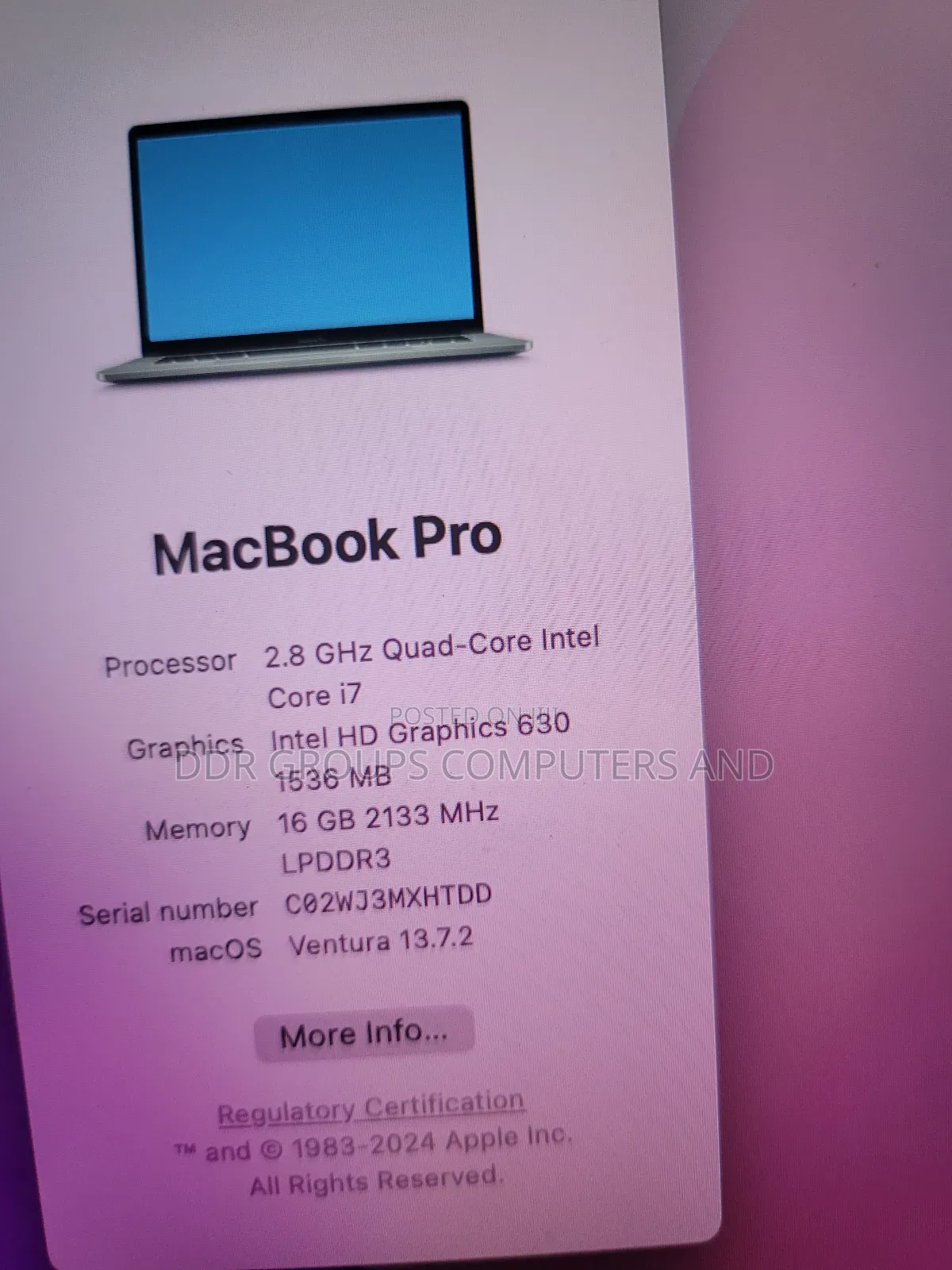 Laptop Apple MacBook Pro 2017 16GB Intel Core I7 SSD 512GB