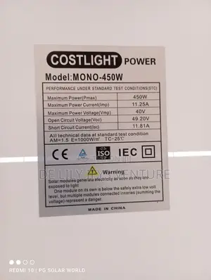 450 Costlight Mono Crystalline Panel